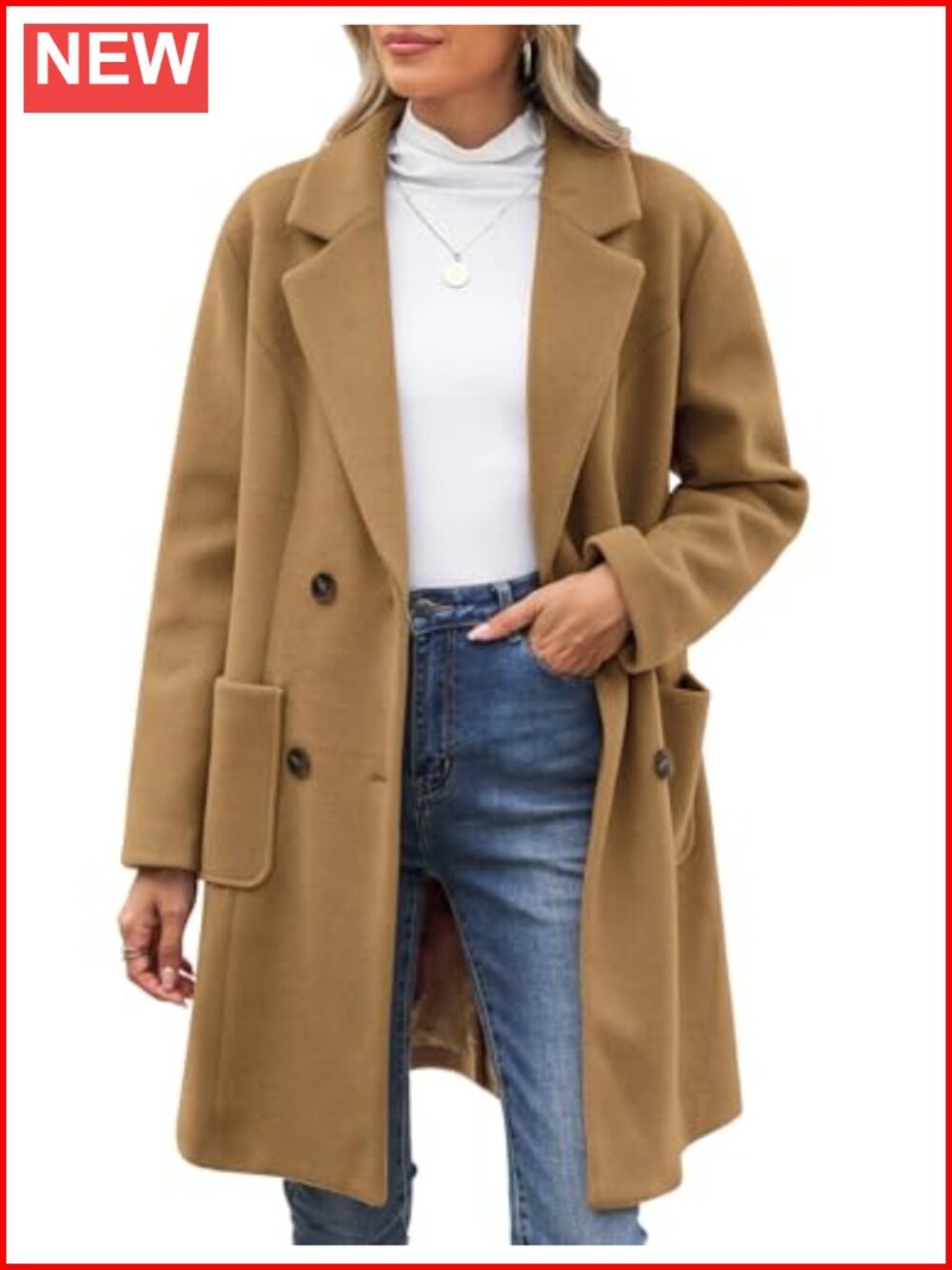 Wool Blend Double Breasted Peacoat for Women